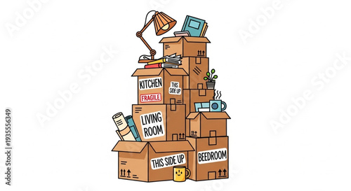 Stack of Moving Boxes with Furniture.