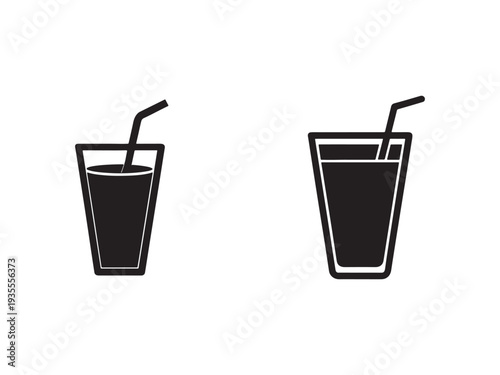 Two glasses with straws filled with dark liquid  refreshing drinks  isolated on white background