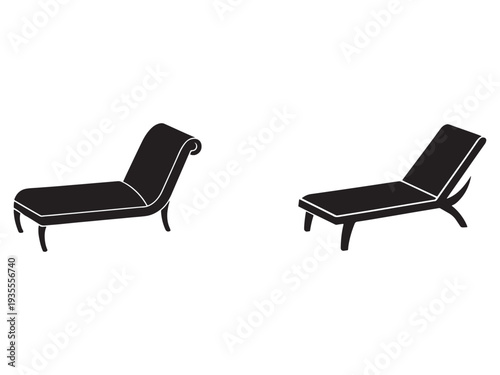 Two modern chaise lounge chairs with white outline on white background for interior design and furniture concepts