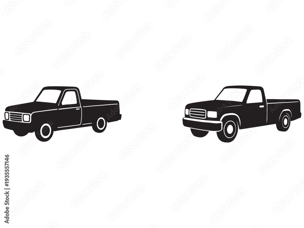 Naklejka premium Two pickup trucks side by side with white outlines on a white background