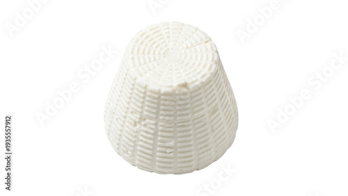 Cuadro en lienzo Isolated piece of Italian sheep ricotta cheese in a basket shape, fresh dairy pr