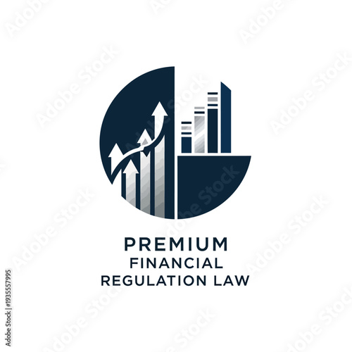 Premium Financial Regulation Law Concept with Upward Trending Graphs and Pie Chart in Circular Icon on Isolated White Background
