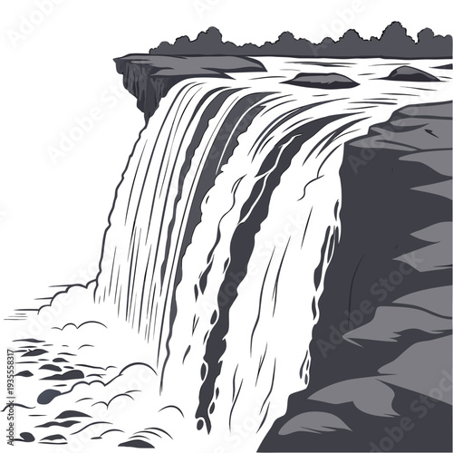 Natural waterfall over jagged cliff dynamic water landscape