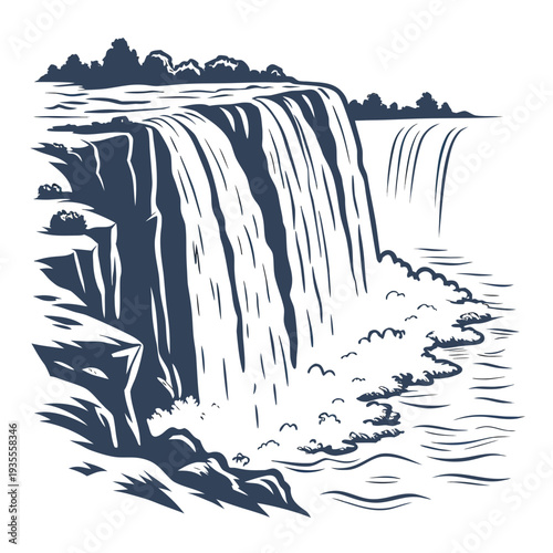 Natural waterfall over jagged cliff dynamic water