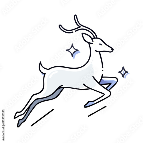 White deer running with sparkles in a whimsical style  