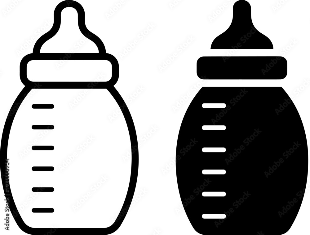Fototapeta premium Baby bottles in black and white for parenting designs