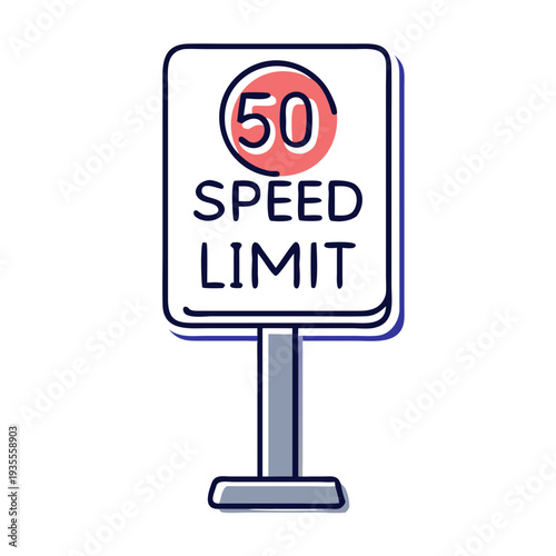 Speed limit sign indicating 50 km/h in a clear design concept of warning signs  