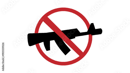 No Weapons Forbidden Sign Icon with Assault Rifle Silhouette