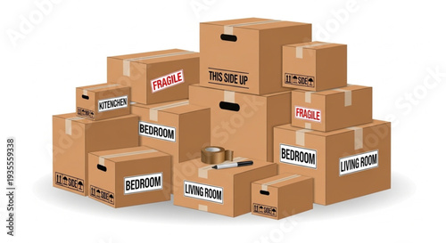Stack of Cardboard Boxes with Labels.