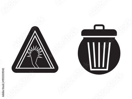 Warning signs for hazardous waste and trash disposal  important safety symbols for environmental protection and waste management