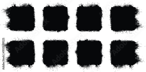 A collection of eight black rectangular brushstrokes on a white background