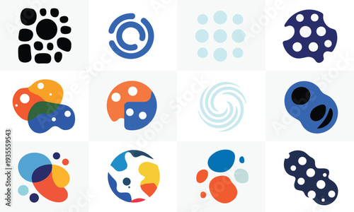 Vibrant abstract graphic elements and modern digital icons, symbolizing innovation, connection, and data flow, presented professionally on a bright, clean background.