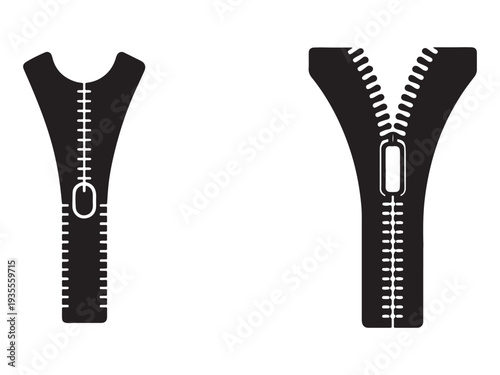 Zipper parts with teeth and zipper pull isolated on white background for clothing and fashion design