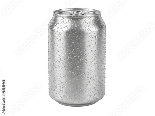 Silver soda can with water droplets isolated on transparent background