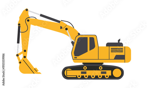 Yellow Hydraulic Excavator Crawler Side View Construction Machinery Illustration