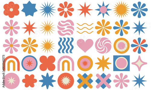 Vibrant, cheerful retro abstract and organic shapes form a playful seamless pattern, creating an optimistic digital background with clean appeal.