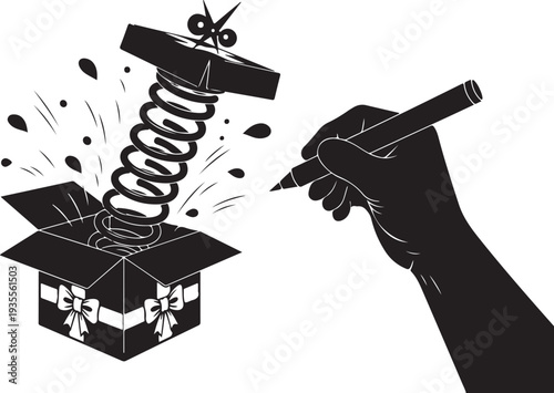 Creative idea emerging from a gift box with spring