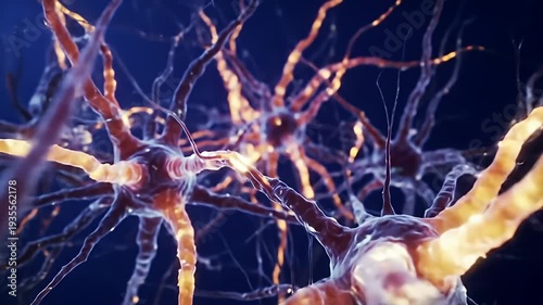 Intricate close-up of neural connections showcasing synaptic activity in a vibrant digital environment