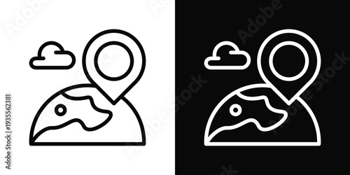 Planet Icon In Black And White Filled Style.