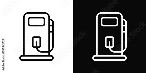 Gas Station Icon In Black And White Filled Style.