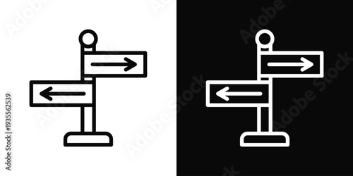Signpost Icon In Black And White Filled Style.