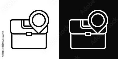 Briefcase Icon In Black And White Filled Style.