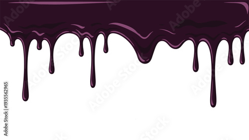 Dark purple liquid dripping slowly from the top edge against a clean white background, creating a seamless paint or syrup effect.