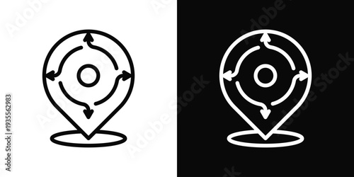 Location Icon In Black And White Filled Style.