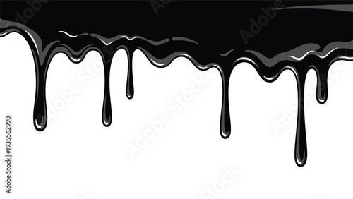 Thick black paint or oil dripping down from the top margin in a clean vector style, perfect for artistic and industrial design projects.