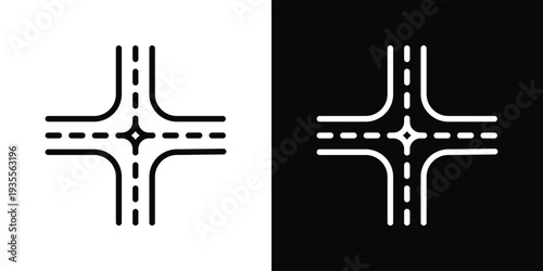 Roundabout Icon In Black And White Filled Style.