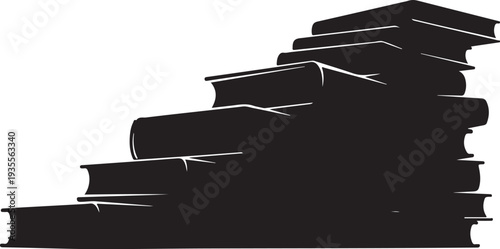 Stack of books in black silhouette on white background