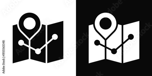 Map Location Icon In Black And White Filled Style.