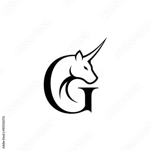 Stylized unicorn head forming letter G logo design