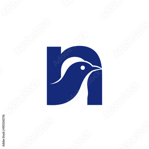 Stylized letter N and bird animal logo concept