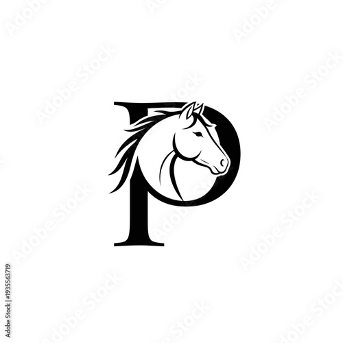 Stylized horse head integrated into black letter P logo