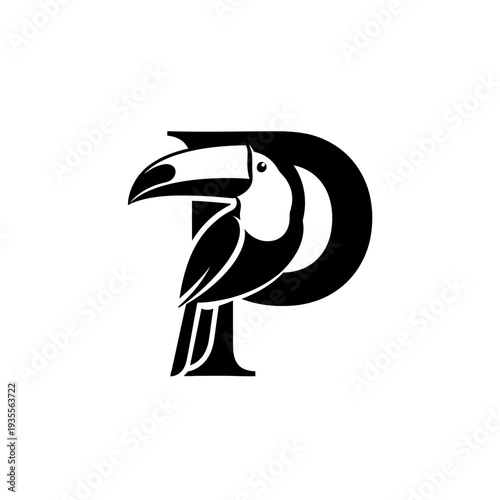 Stylized toucan bird logo integrated with letter P