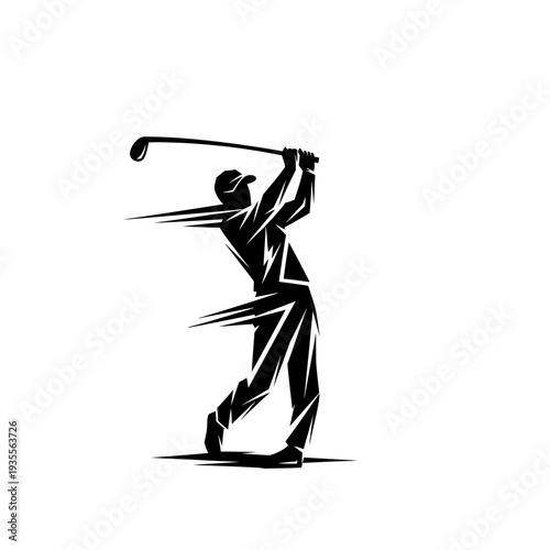 Abstract geometric silhouette of a golfer swinging a club