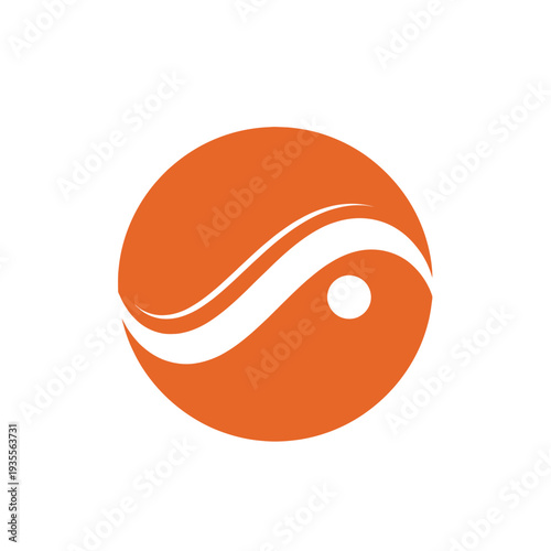 Vibrant orange circle with stylized white wave design