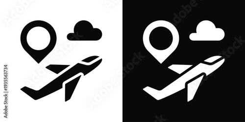 Plane Icon In Black And White Filled Style.