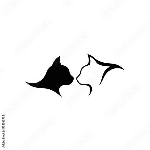 Two stylized cat heads touching noses minimalist icon