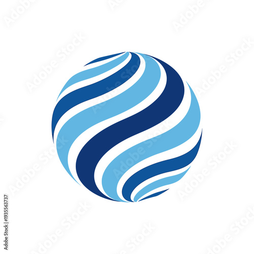 Abstract blue and white striped globe symbol