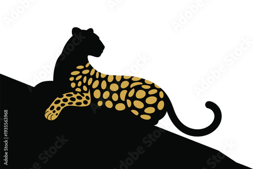 Golden spotted leopard silhouette on rocky outcrop