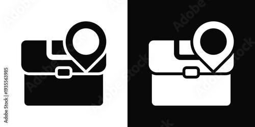 Briefcase Icon In Black And White Filled Style.