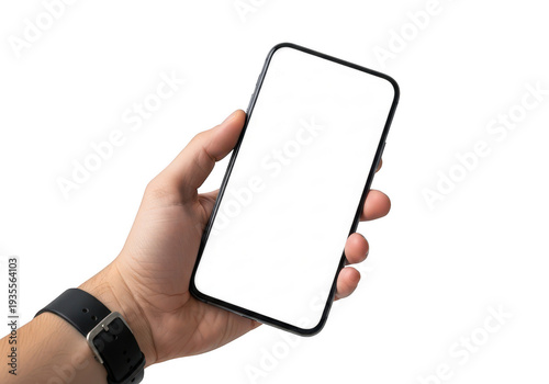 Wallpaper Mural Person holding a smartphone with a blank screen in their right hand isolated on transparent background Torontodigital.ca
