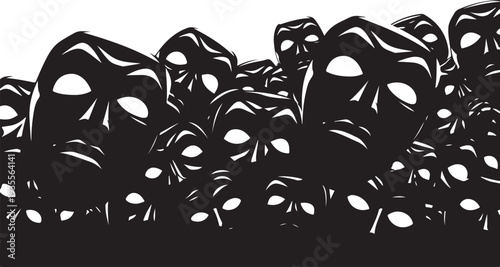 Collection of black masks with white eyes and backgrounds