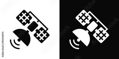 Satellite Icon In Black And White Filled Style.