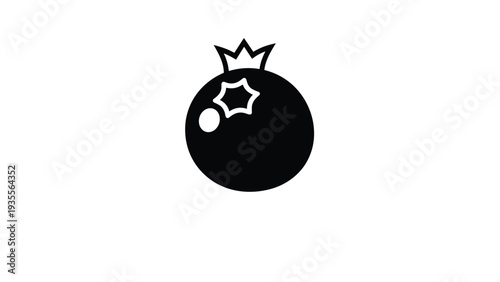 Minimalist black and white pomegranate fruit icon showing its unique crown and a stylized highlight, ideal for simple logo designs.