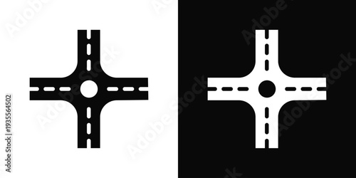 Roundabout Icon In Black And White Filled Style.