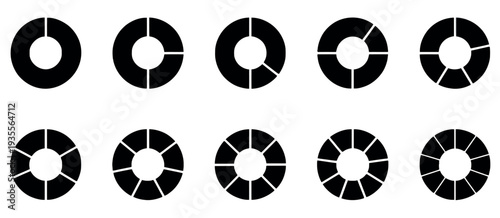 Pie Chart Black Icon Set with Circle Section Graphs