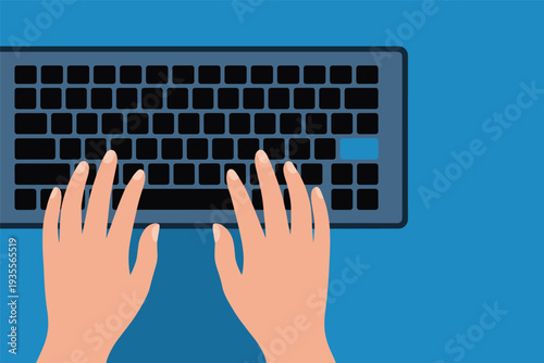 Hands typing on modern computer keyboard in workspace